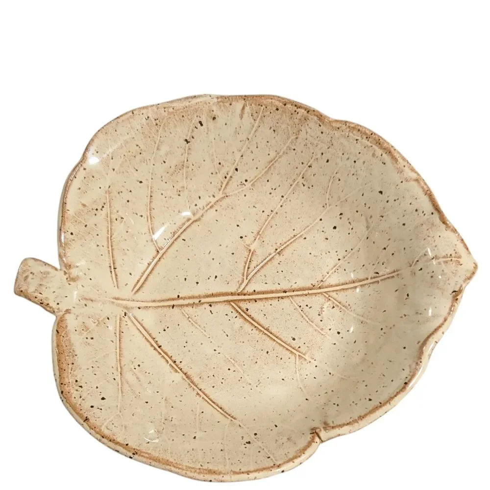 Thomas Pottery Seagrove, NC leaf serving dish ceramic stamped handmade glaze